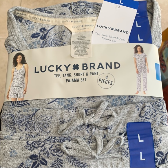 Lucky Brand Ladies' 4-Piece Pajama Set Gray (Denim Floral), - Picture 2 of 8